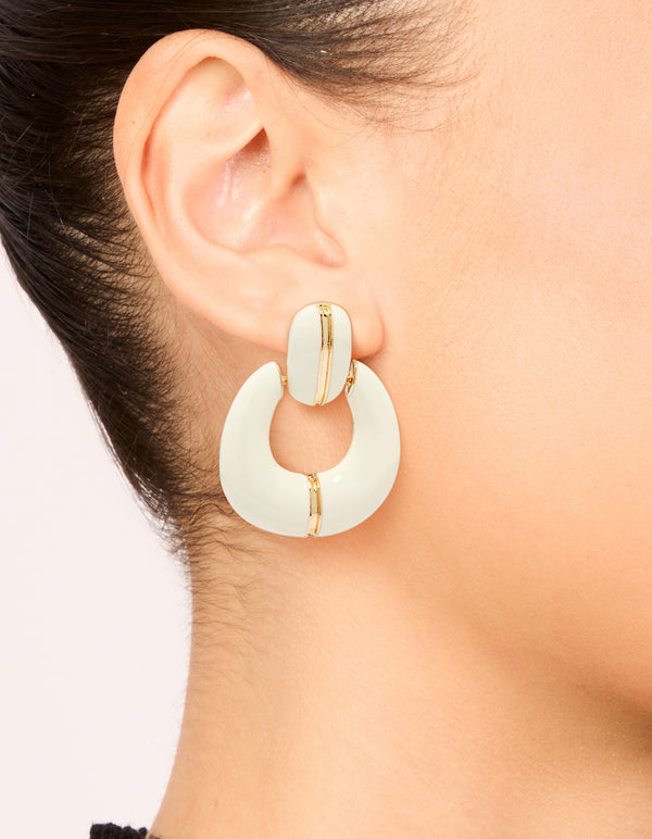 Gold White Acrylic Doorknocker Stud Earrings