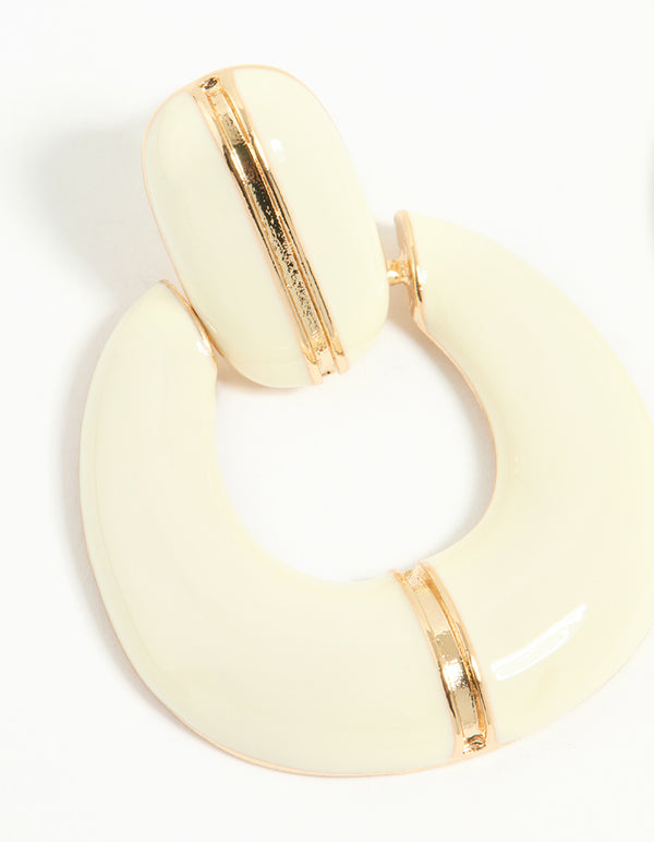 Gold White Acrylic Doorknocker Stud Earrings