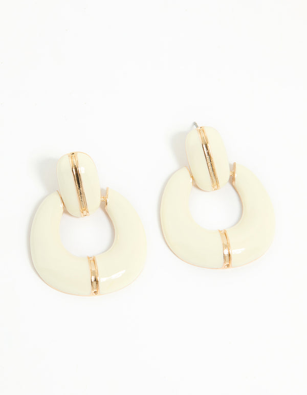 Gold White Acrylic Doorknocker Stud Earrings