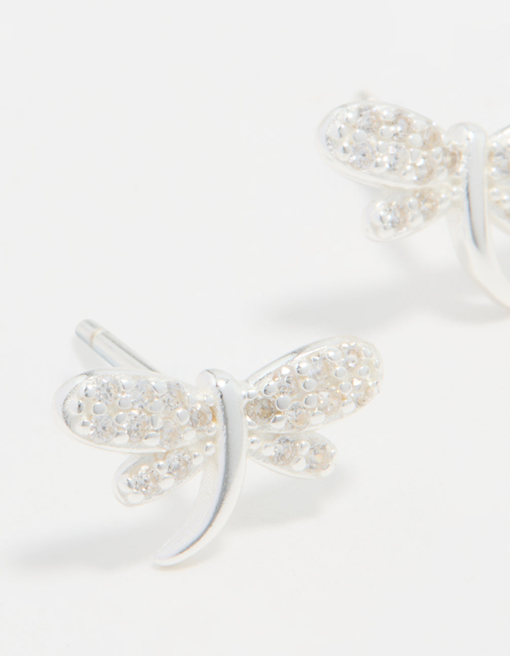 Sterling Silver Cubic Zirconia Dragonfly Stud Earrings