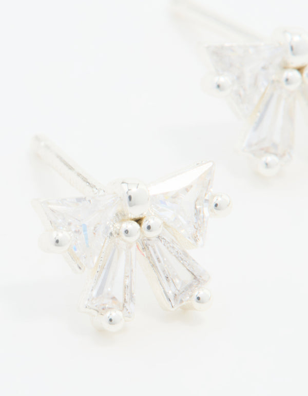 Sterling Silver Cubic Zirconia Bow Stud Earrings