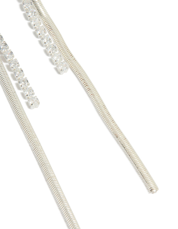 Silver Cubic Zirconia Snake Chain Drop Earrings