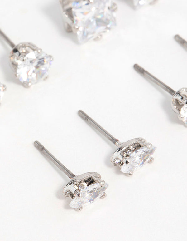 Silver Classic Cubic Zirconia Cross Stud Earrings 6-Pack