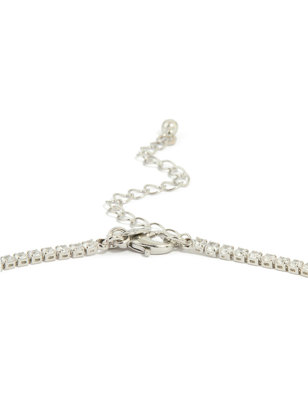 Silver Blue Cubic Zirconia Double Square Necklace