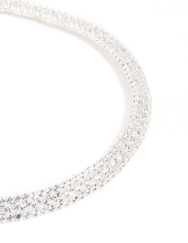 Silver Cubic Zirconia Thick Cupchain Choker Necklace