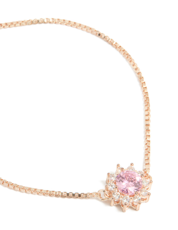 Rose Gold Cubic Zirconia Pink Floral Toggle Bracelet