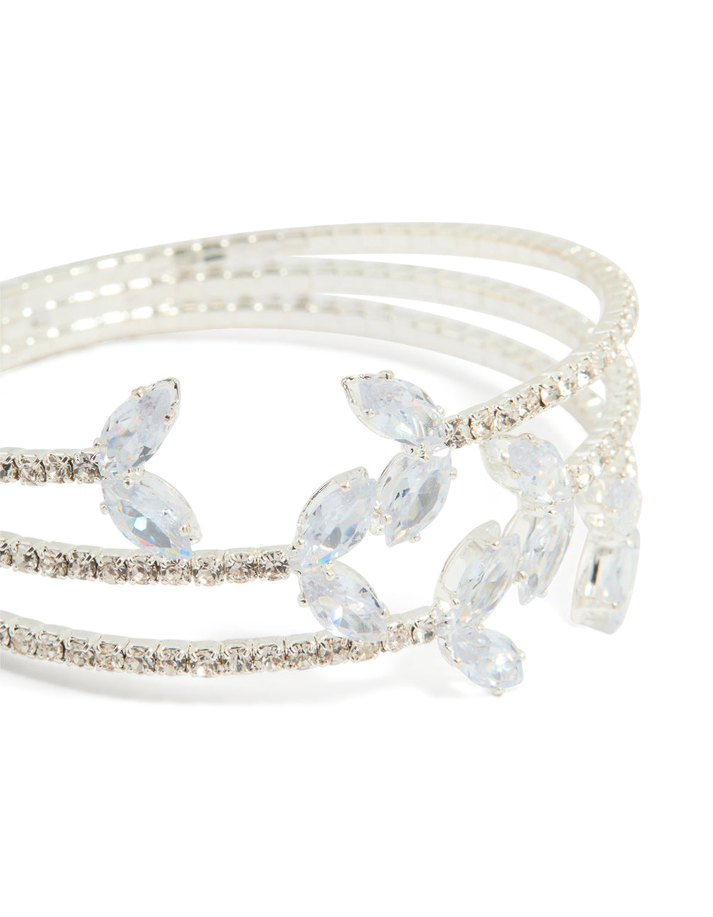 Silver Cubic Zirconia Fishtail Trio Layered Bangle