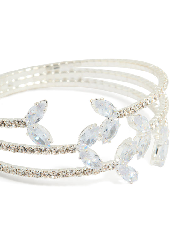 Silver Cubic Zirconia Fishtail Trio Layered Bangle