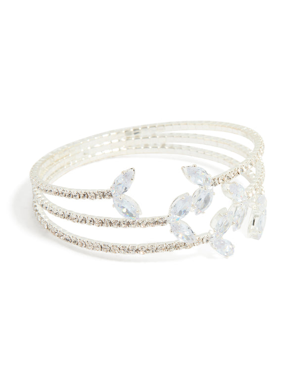 Silver Cubic Zirconia Fishtail Trio Layered Bangle