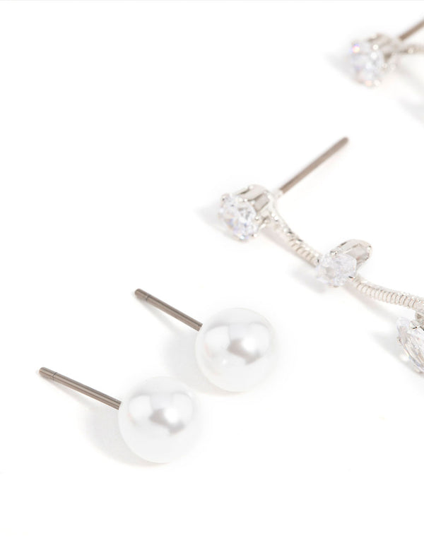 Silver Pearl & Cubic Zirconia Vine Drop Earrings 2-Pack