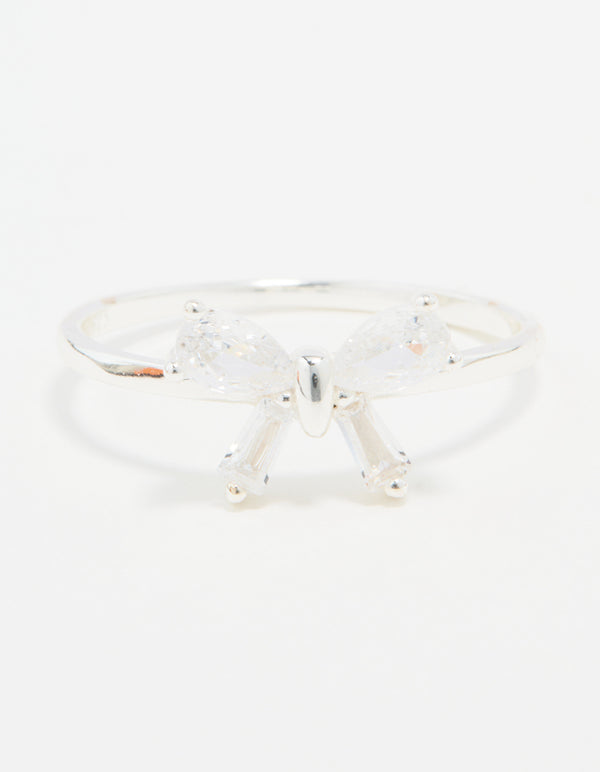 Sterling Silver Cubic Zirconia Bow Crystal Ring