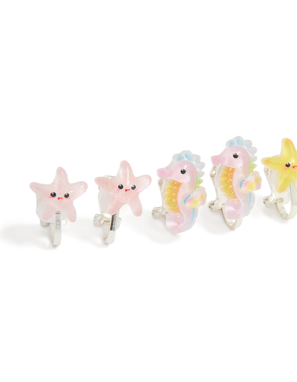 Kids Silver Cute Sea Clip-On Earrings 5-Pack
