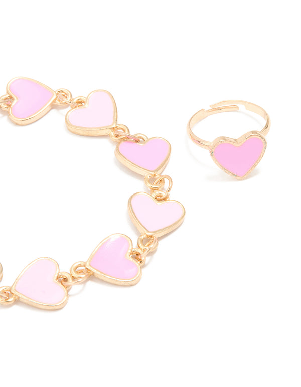 Kids Gold Alternating Heart Bracelet & Ring