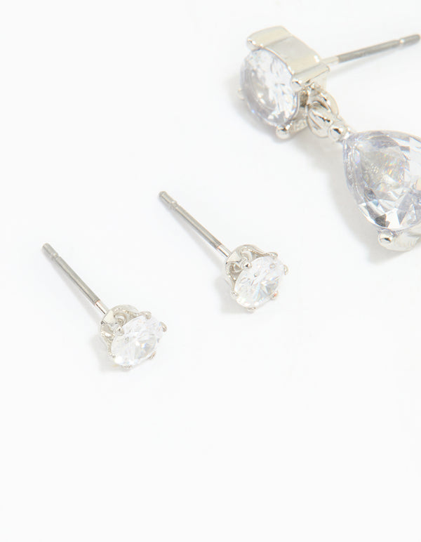 Silver Cubic Zirconia Stud & Drop Earrings 3-Pack