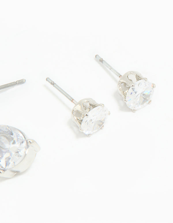 Silver Cubic Zirconia Stud & Drop Earrings 3-Pack
