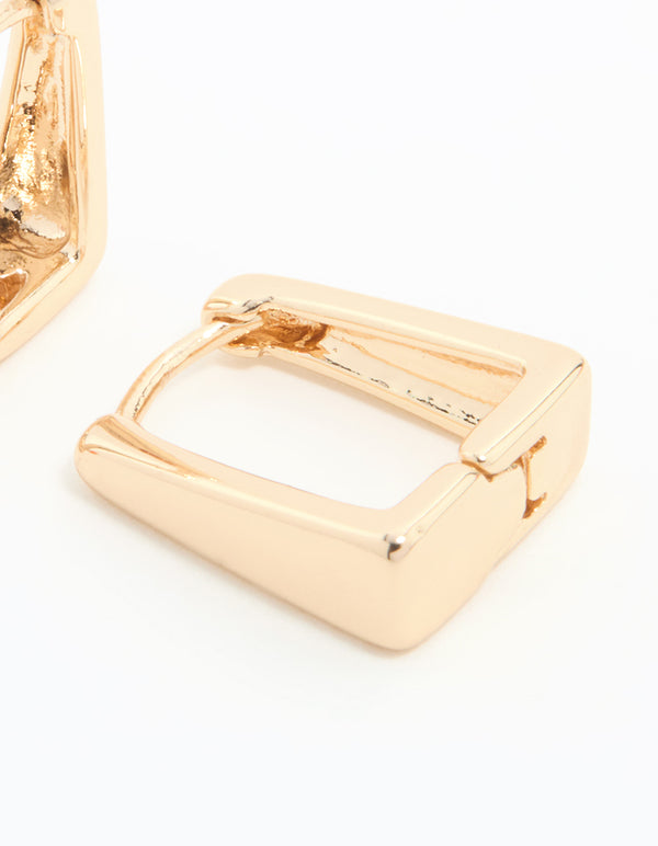 Gold Square Small Huggie Earrings