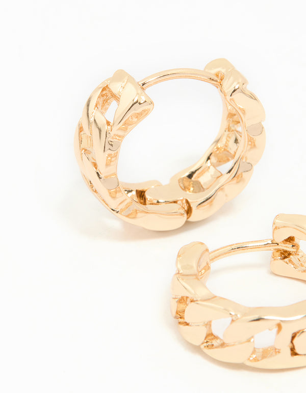 Gold Thick Chain Huggie Earrings
