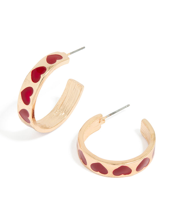 Gold Heart Print Hoop Earrings