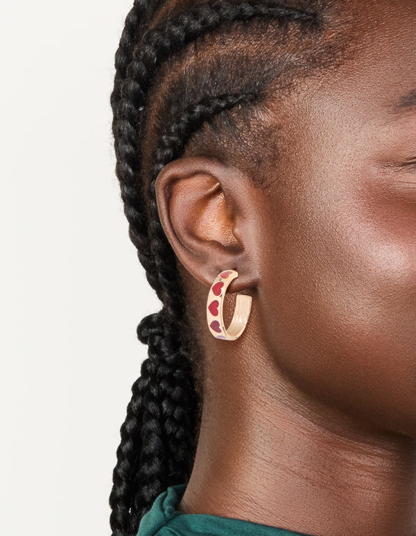 Gold Heart Print Hoop Earrings