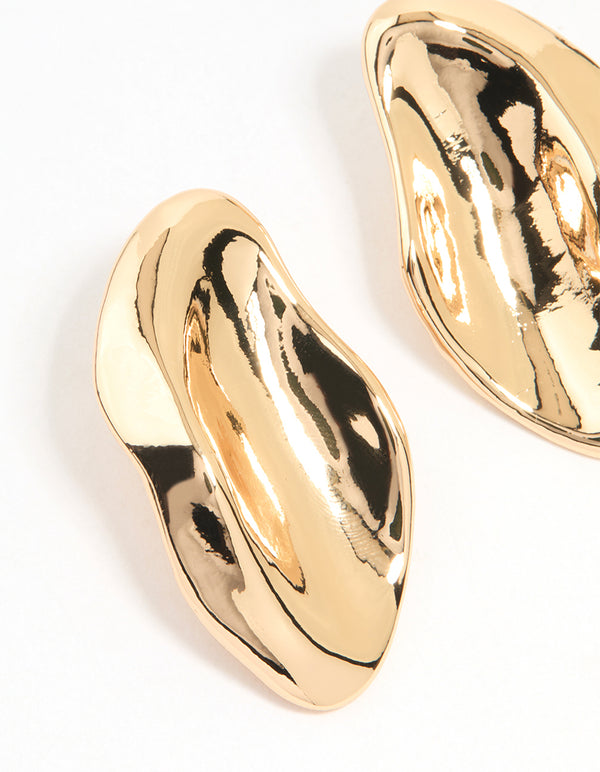 Gold Molten Oval Stud Earrings