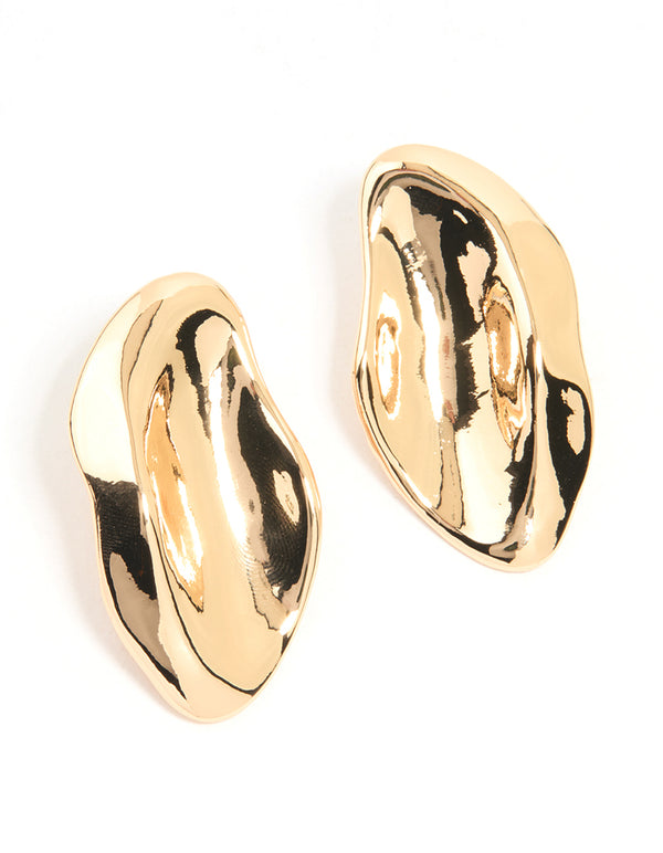Gold Molten Oval Stud Earrings