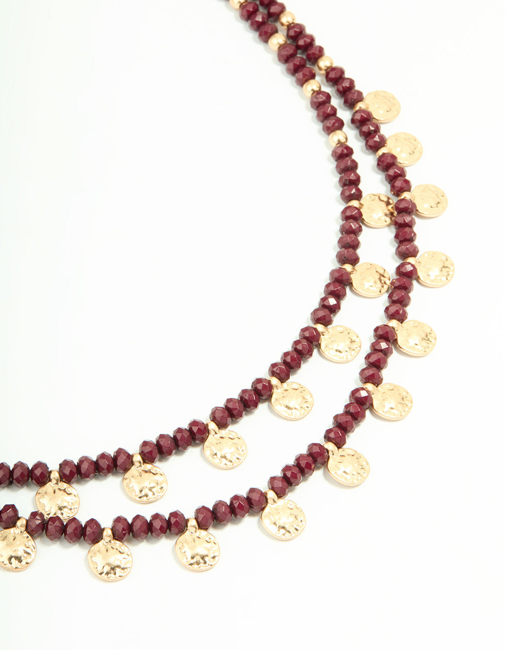 Gold Red Beaded Mini Coin Layered Necklace