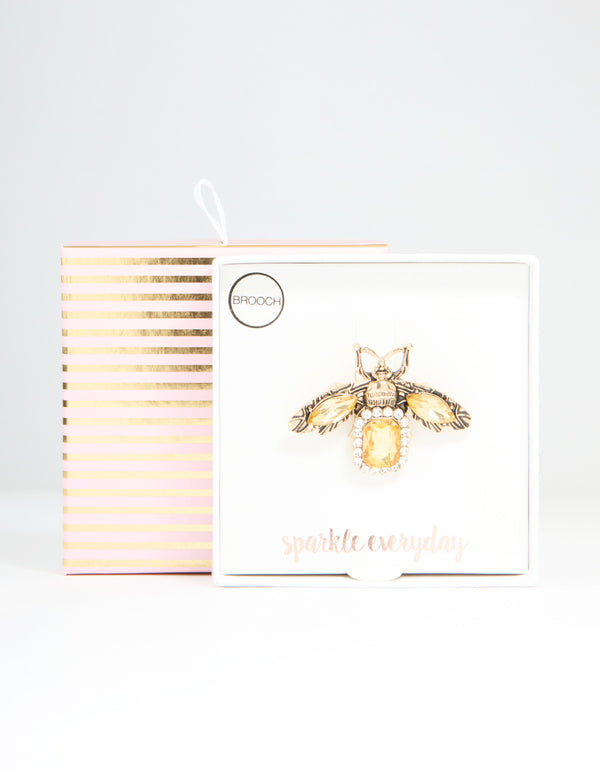 Antique Gold Diamante Bee Brooch