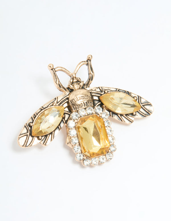 Antique Gold Diamante Bee Brooch