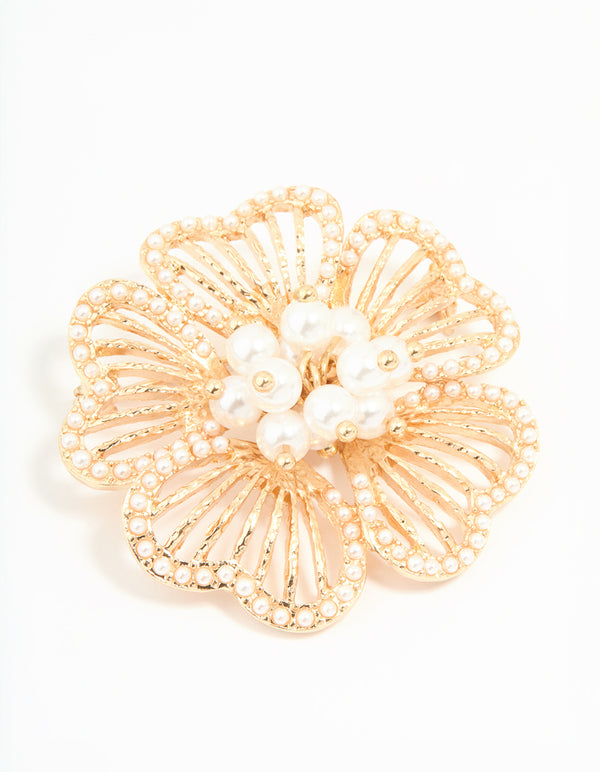 Gold Pearl Flower Brooch