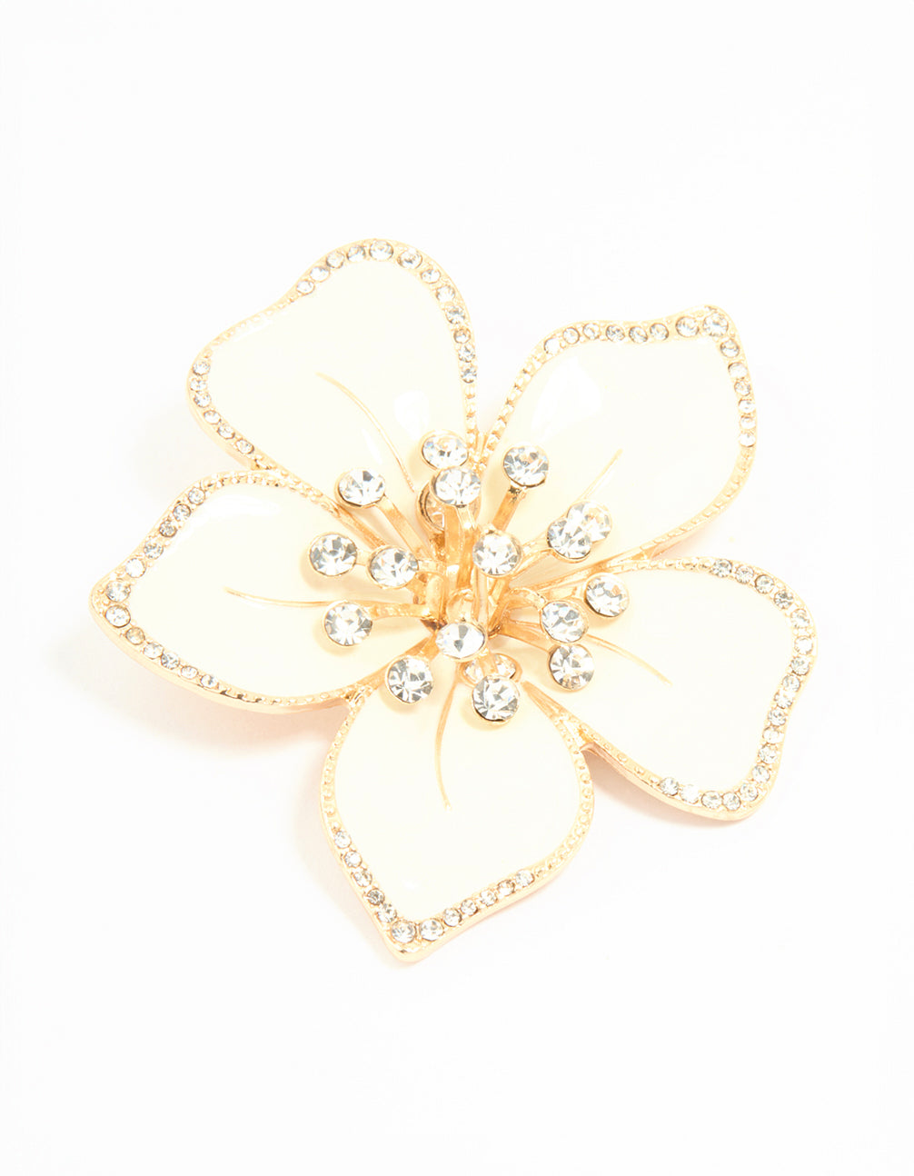 Gold White Flower Brooch