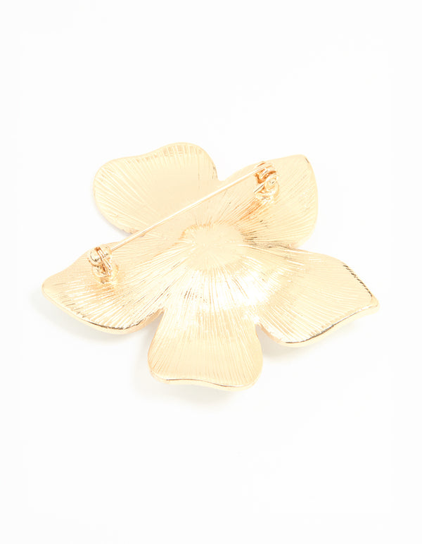 Gold White Flower Brooch
