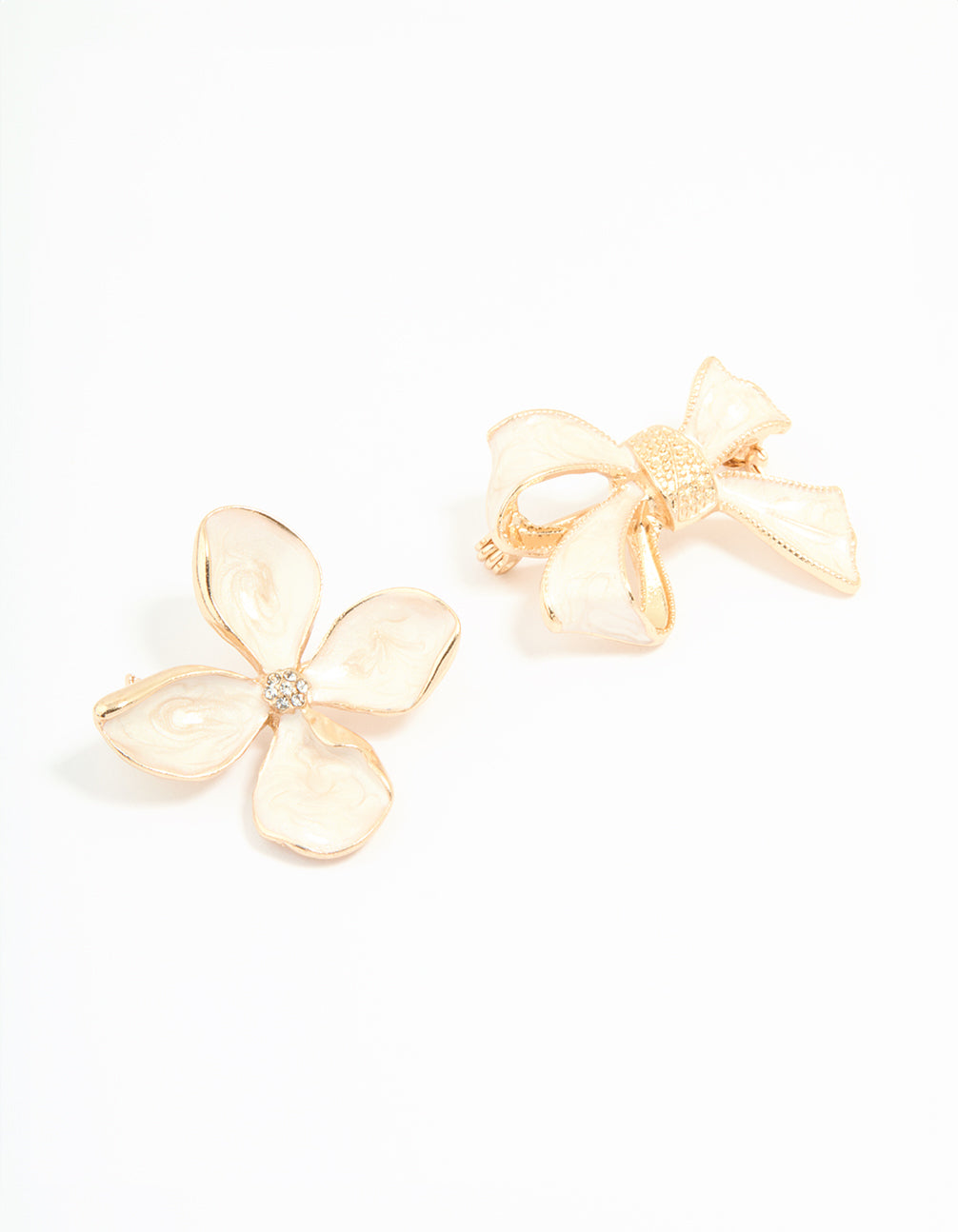 Gold Bow & Flower Brooches 2-Pack