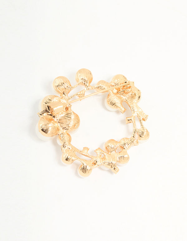 Gold Pearl Wreath Brooch