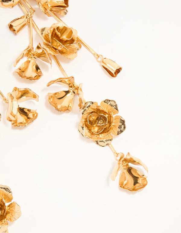 Gold Floral Large Drop Earrings