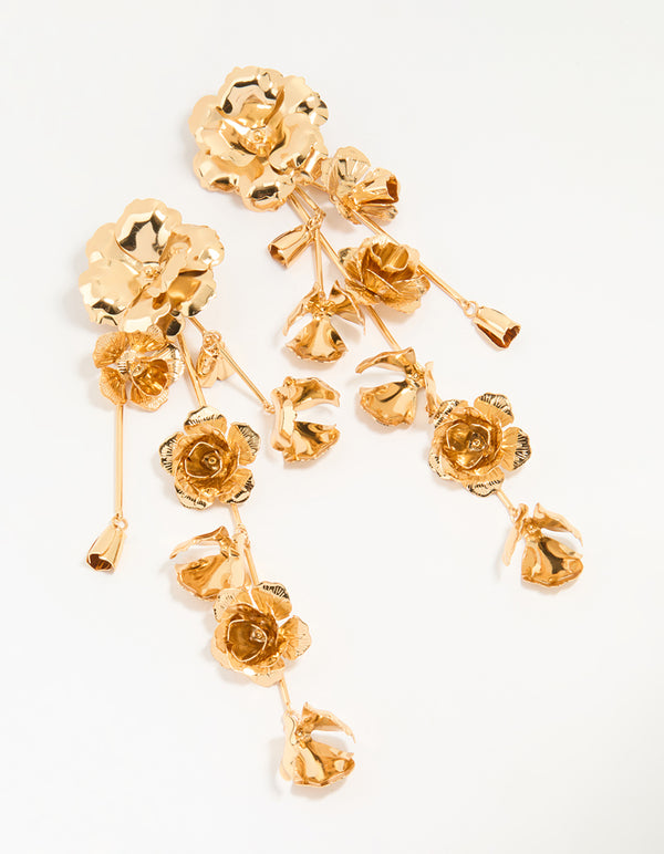 Gold Floral Large Drop Earrings
