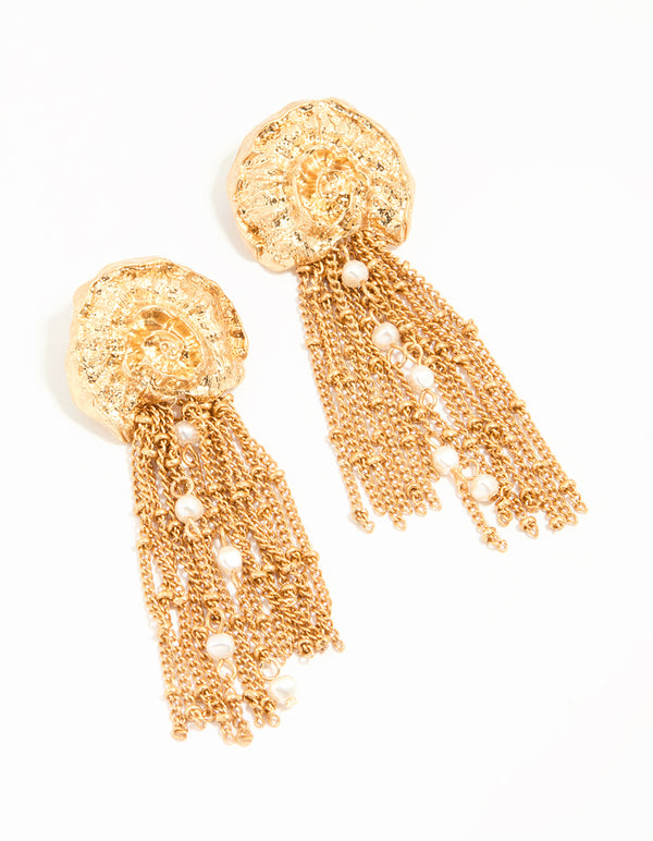 Gold Pearl Chain Drop Earrings