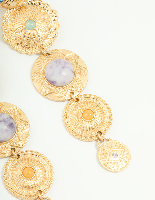 Worn Gold Large Disc Drop Earrings