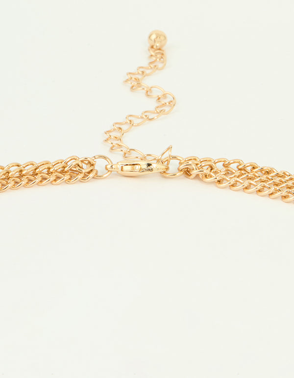 Gold Pearl Diamante Drop Statement Necklace