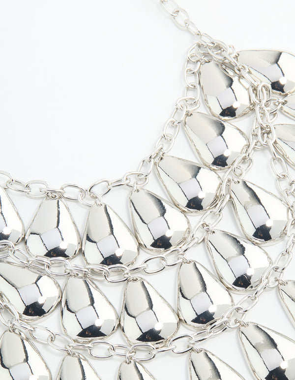 Silver Molten Teardrop Charm Layered Necklace