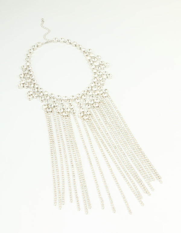 Silver Diamante Fringe Large Necklace