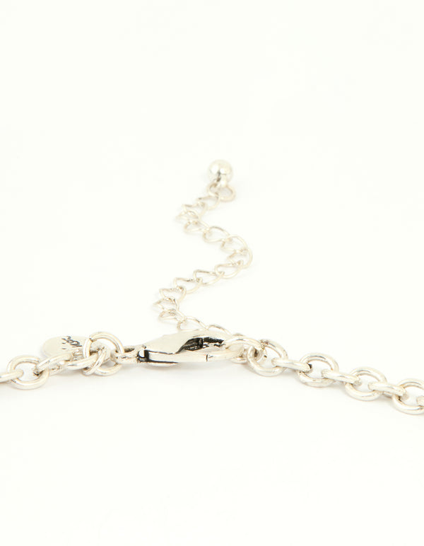 Worn Silver Feather Charm Layered Necklace