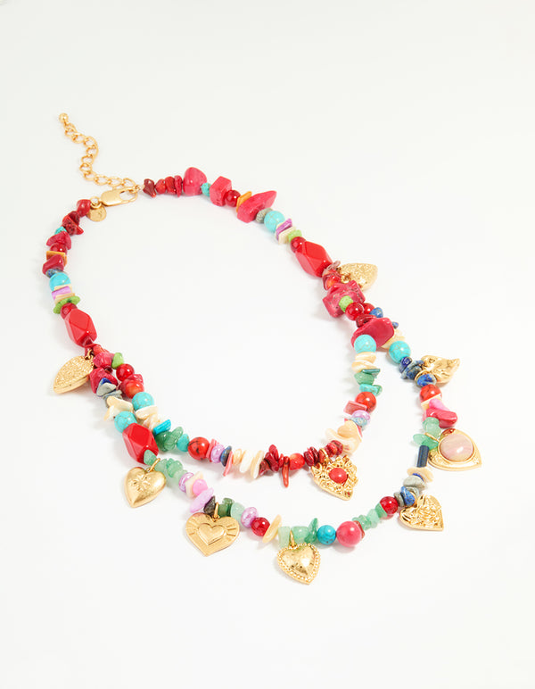 Worn Gold Multicoloured Semi-Precious Beaded Necklace