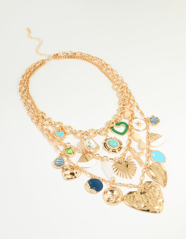Gold Heart & Celestial Charm Necklace