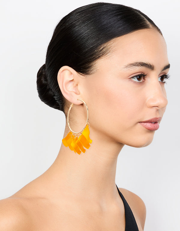 Gold Orange Petal Large Hoop Earrings