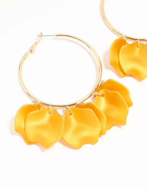 Gold Orange Petal Large Hoop Earrings