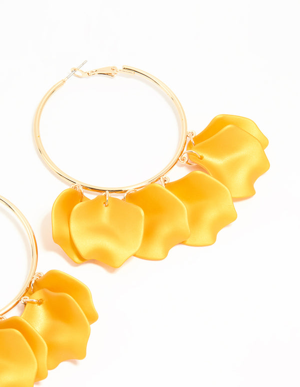 Gold Orange Petal Large Hoop Earrings