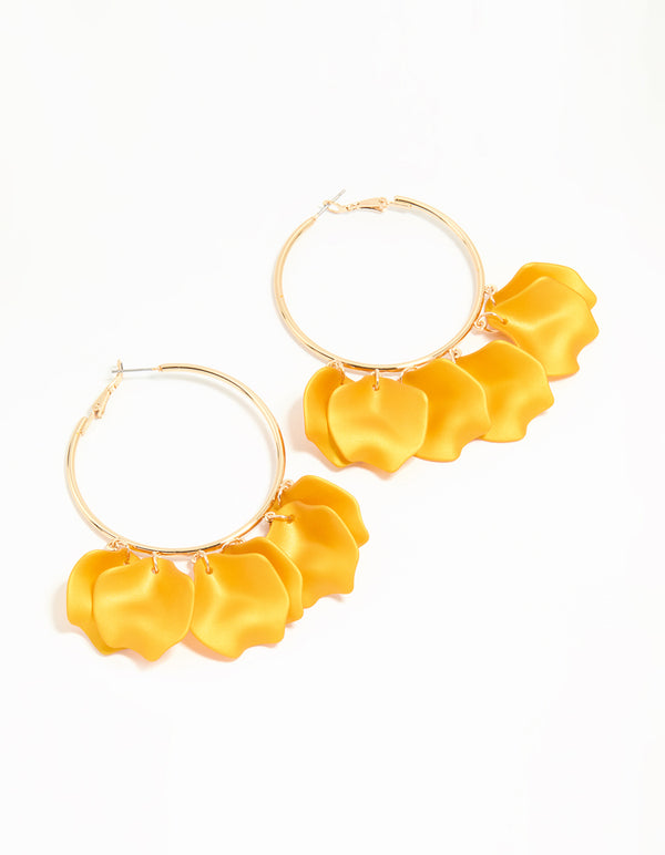 Gold Orange Petal Large Hoop Earrings