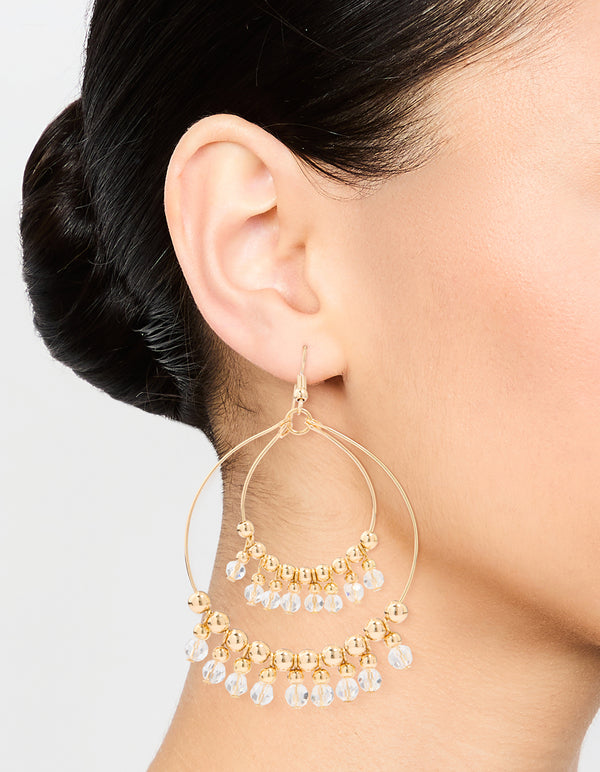 Gold Beaded Diamante Boho Hoop Earrings