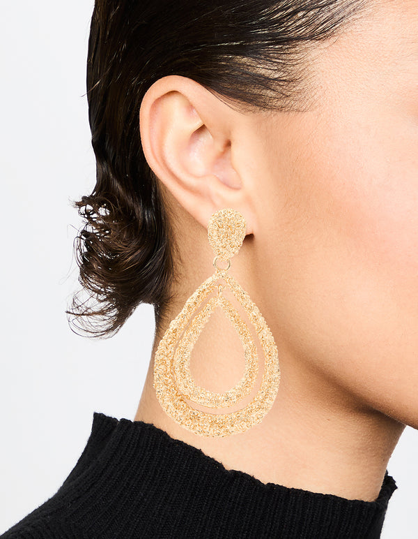 Gold Molten Teardrop Earrings