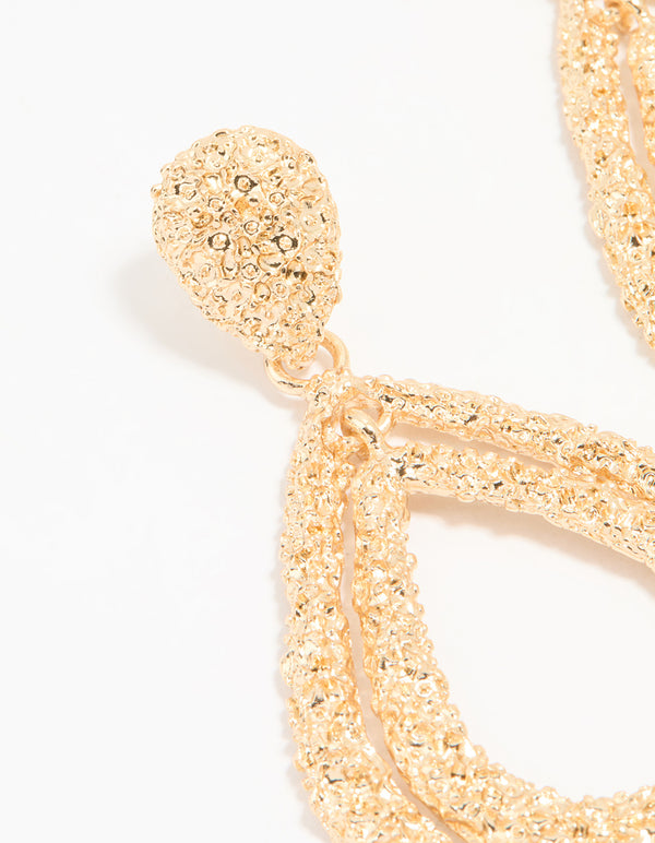 Gold Molten Teardrop Earrings